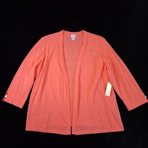 Chicos Size 2 Womens Large Coral Summer Romance Sweater Open Cardigan NWT